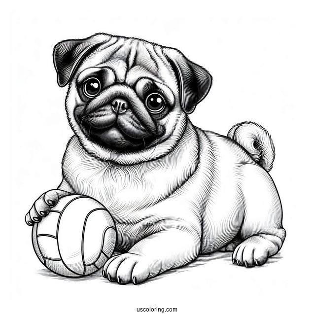 Realistic Looking Pug With Ball To Color