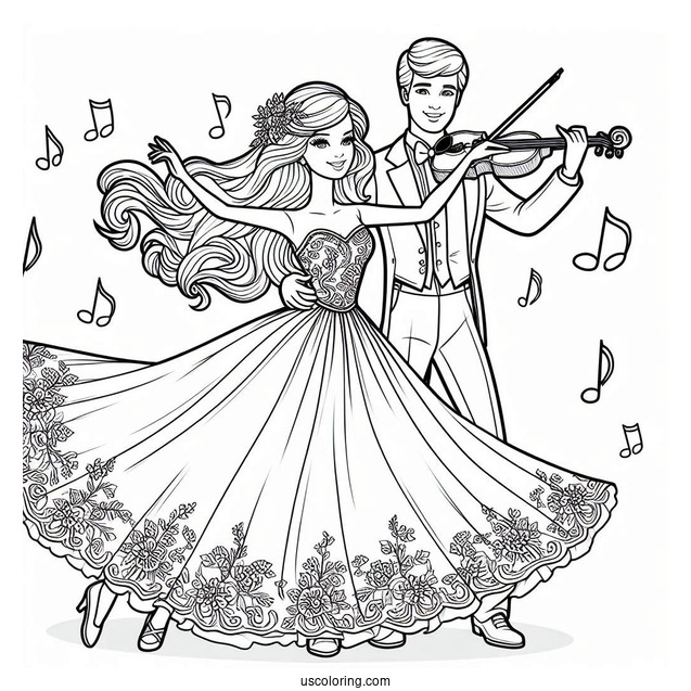 Barbie And Ken Dancing Coloring Sheet