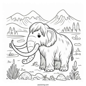 Cute Coloring Page Mammoth In Nature