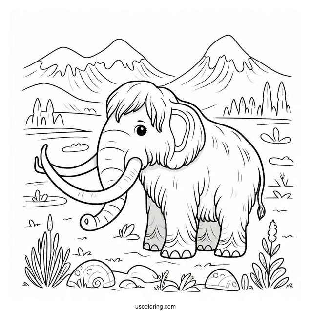 Cute Coloring Page Mammoth In Nature