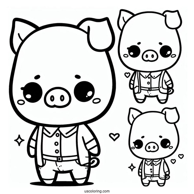 Simple Kawaii Pig Wearing A Shirt Coloring Sheet For Preschoolers
