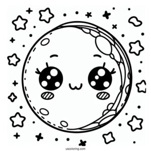 Cute Kawaii Stitched Moon To Color