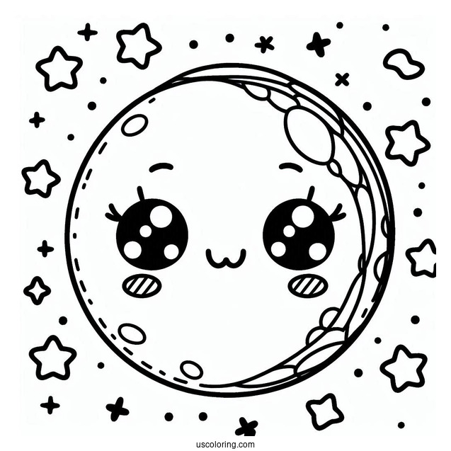 Cute Kawaii Stitched Moon To Color