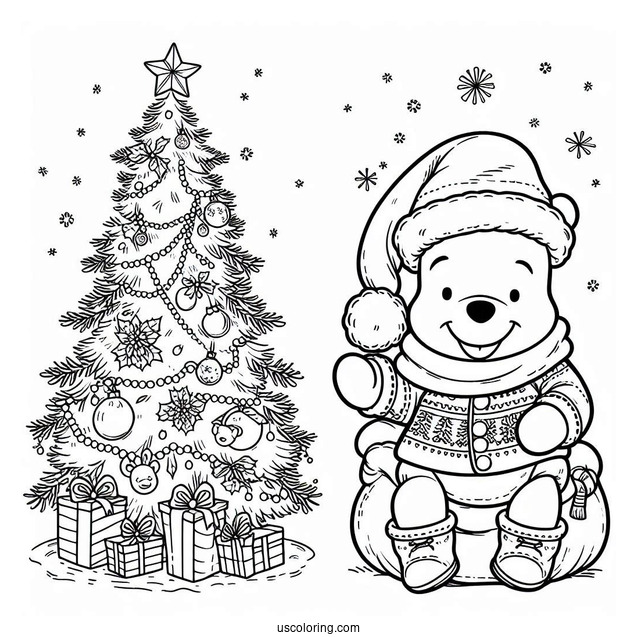 Pooh Dressed As Santa With Christmas Tree