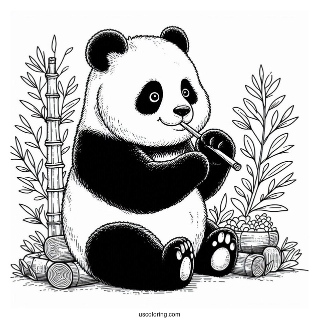 Giant Panda Sitting And Eating Bamboo