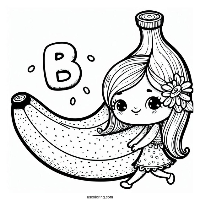 Cartoon B Is For Banana Coloring Page For Kids