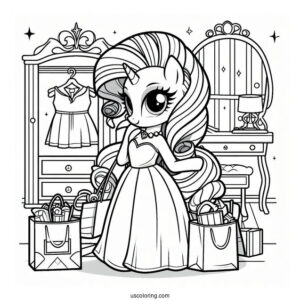 Elegant Rarity Coloring Page In Her Room With Shopping Bags