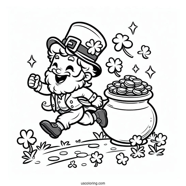 St. Patrick's Day Coloring Page Leprechaun Running Away With A Pot Of Gold
