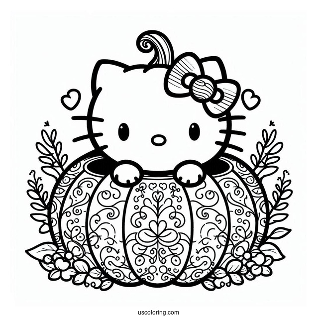 Pumpkin Coloring Page Of Easy Hello Kitty Inside A Jack O Lantern For Preschoolers