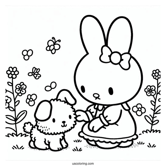 Miffy Coloring Page Playing With Her Dog Snuffy