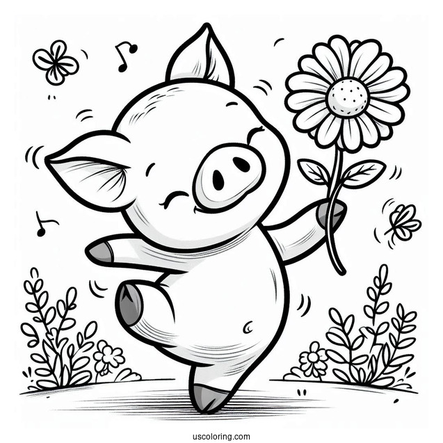 Piglet Coloring Page Dancing While Holding A Flower For Kids