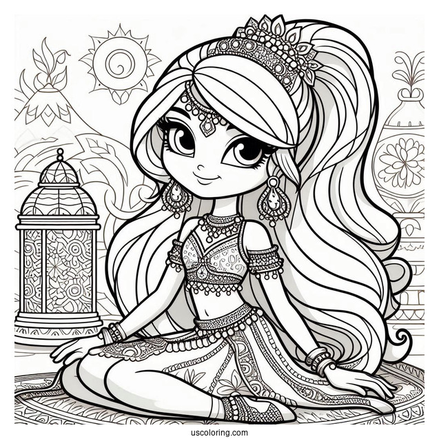 Shimmer And Shine Coloring Page Of Pretty Nahal Sitting