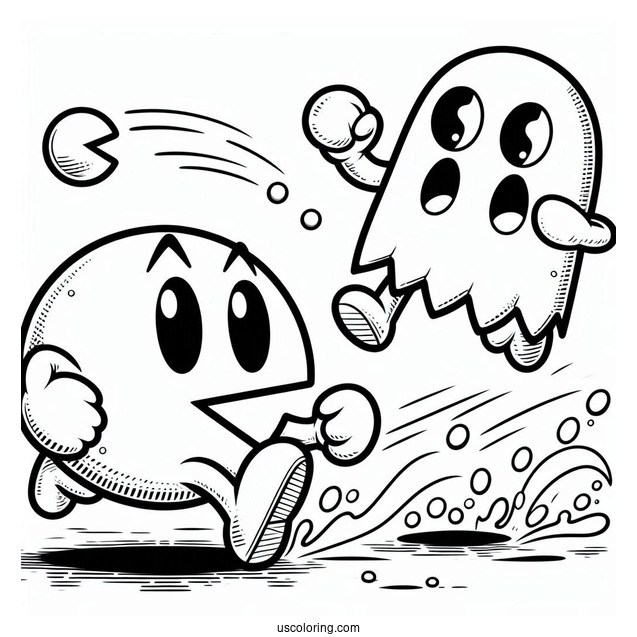 Blinky And Clyde Ghosts Chasing Pac-Man Coloring Page