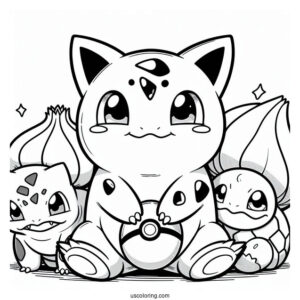 Bulbasaur Coloring Page Showing Togepi To Pikachu And Squirtle