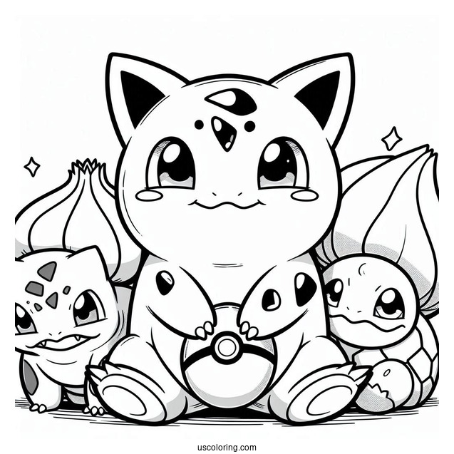 Bulbasaur Coloring Page Showing Togepi To Pikachu And Squirtle
