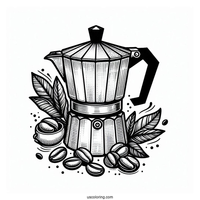 Coffee Coloring Pages Of Easy Outline Of Moka Coffee Pot