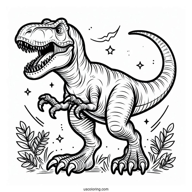 Coloring Sheet Of T-Rex With Sharp Teeth And Big Claws