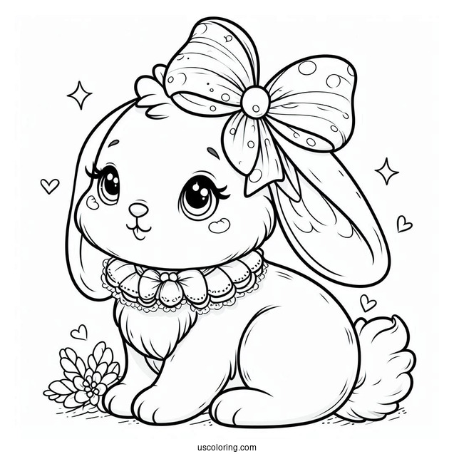 Pretty Little Rabbit Coloring Page With A Bow On Her Head For Kids