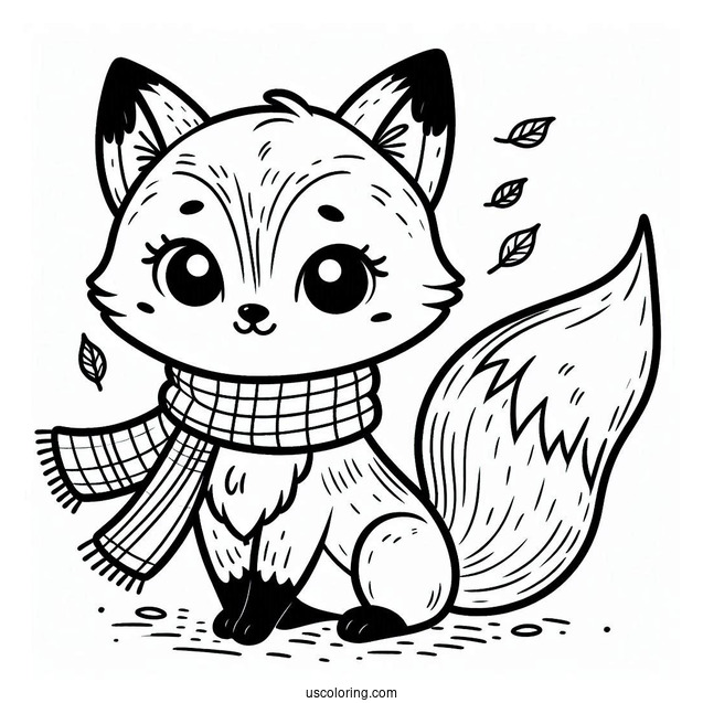 Playful Fox Coloring Page Wearing A Scarf For Kids