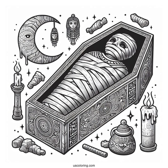 Realistic Egyptian Mummy Coloring Page Stone Coffin