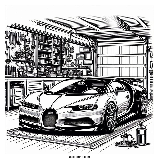 Parked Bugatti Coloring Page Chiron In garage