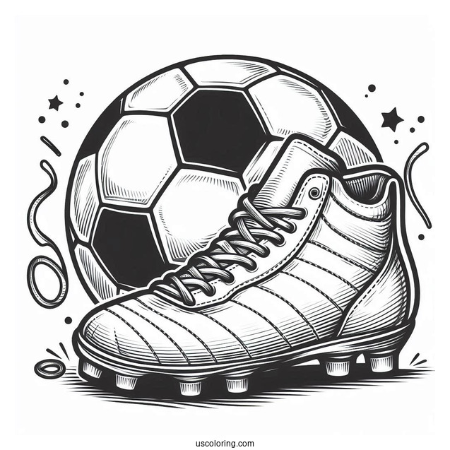 Soccer Boot And Ball To Color