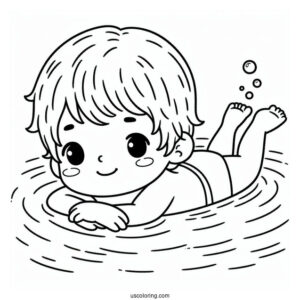 Little Boy Swimming Coloring Page In A Pool For Kids