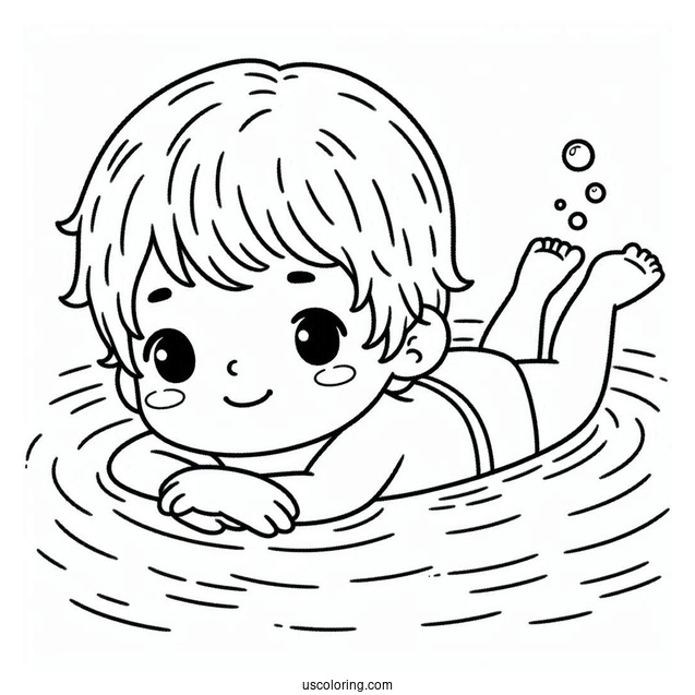 Little Boy Swimming Coloring Page In A Pool For Kids