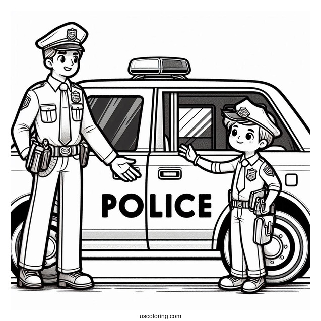 Office Standing Outside Police Car Coloring Page Speaking To Children