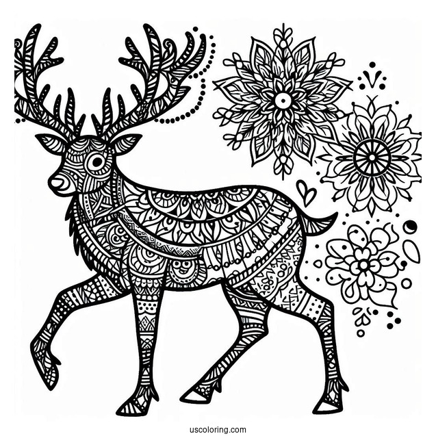 Reindeer Mandala Coloring Sheet For Relaxation