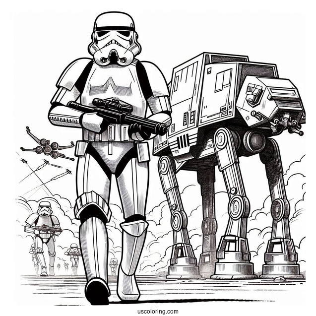 Stormtrooper Coloring Page Marching In Front Of AT-AT