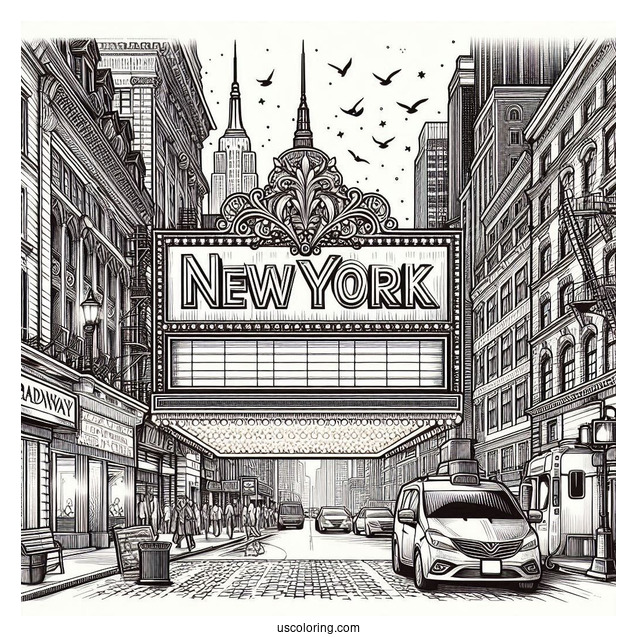 New York Coloring Page Of Broadway Marquee Sign
