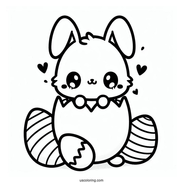 Kawaii Easter Bunny Coloring Page Hatching From Easter Egg