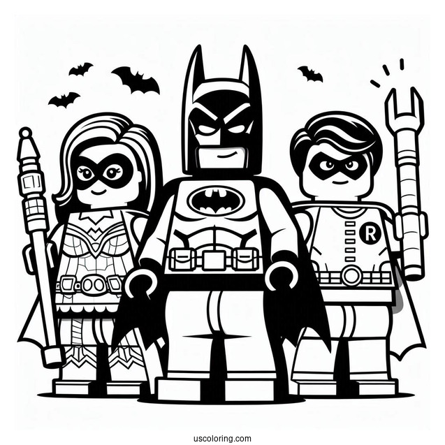 Lego Batman With Batgirl And Robin Coloring
