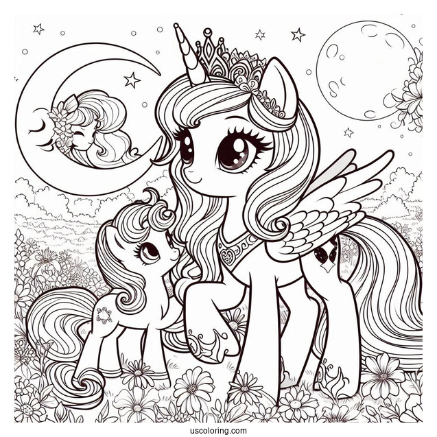 Princess Luna Coloring Page Standing With Sweetie Belle In Flower Field