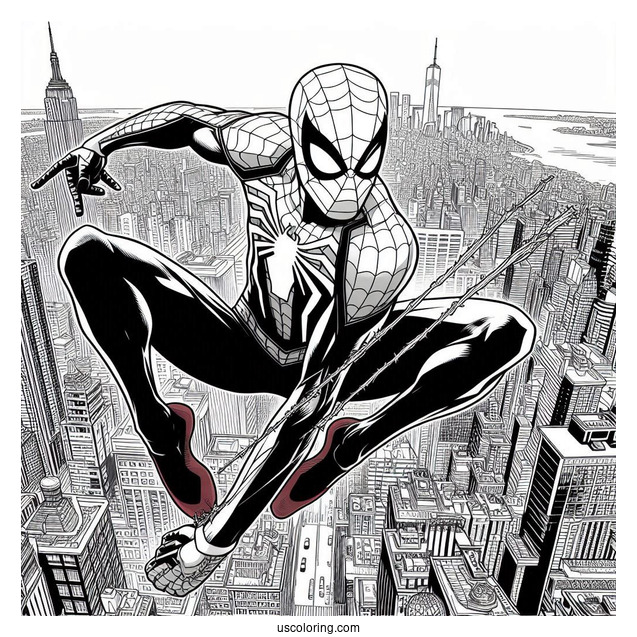 Spider-Verse Spider-Man Leaping Through City