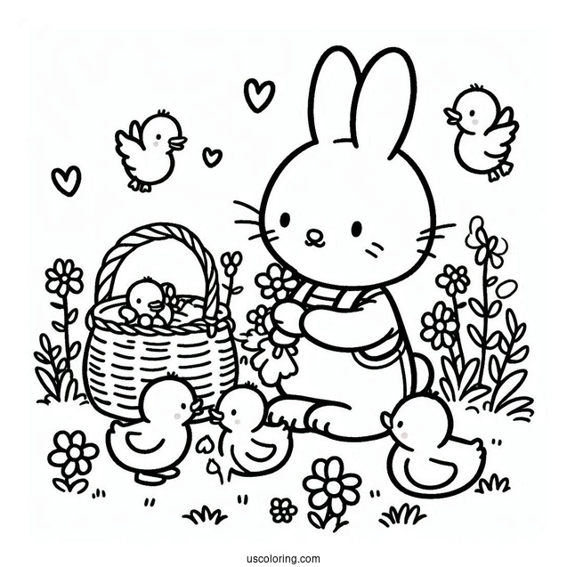 Miffy Coloring Page In A Farm With Ducklings For Kids