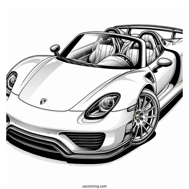 Detailed Porsche Coloring Page 918 Spyder Wide