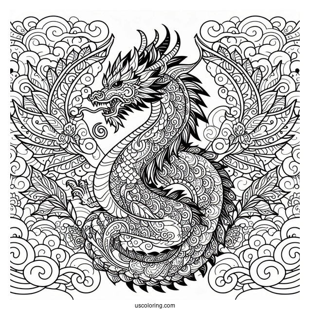 Intricate Dragon Mandala Coloring Sheet