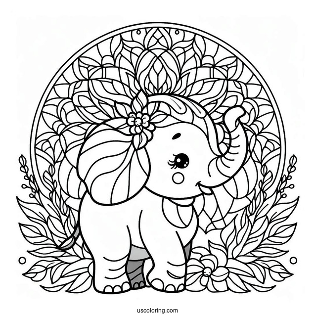 Baby Elephant Stained Glass Coloring Page