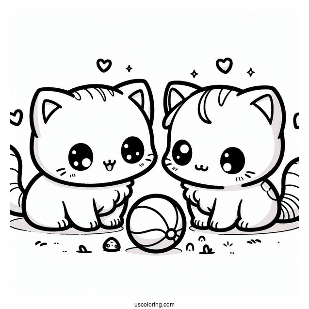 Two Cute Coloring Page Cats Playing For Kids