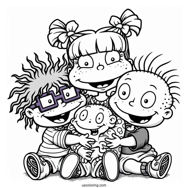 Rugrats Coloring Page Of Angelika Hugging Chuckie And Tommy