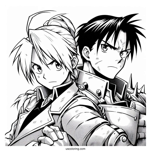 Manga Coloring Page Of Iconic Fullmetal Alchemist Edward And Alphonse Elric