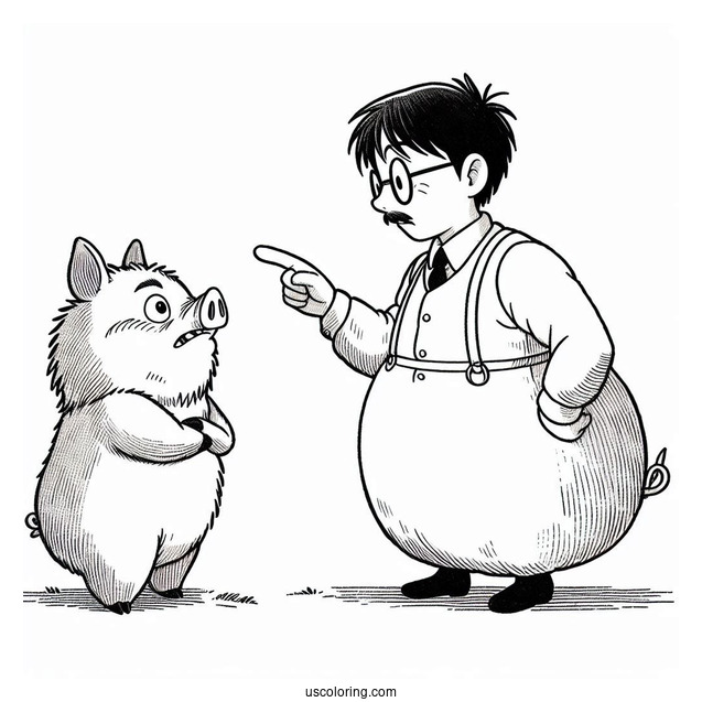 Studio Ghibli Coloring Page of Porco Rosso Being Scolded By Fio