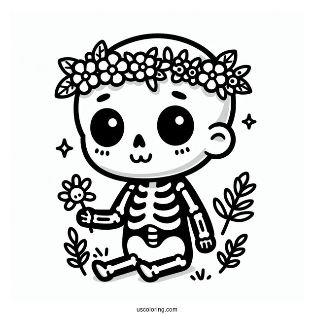 Chibi Skeleton Coloring Page For Preschoolers