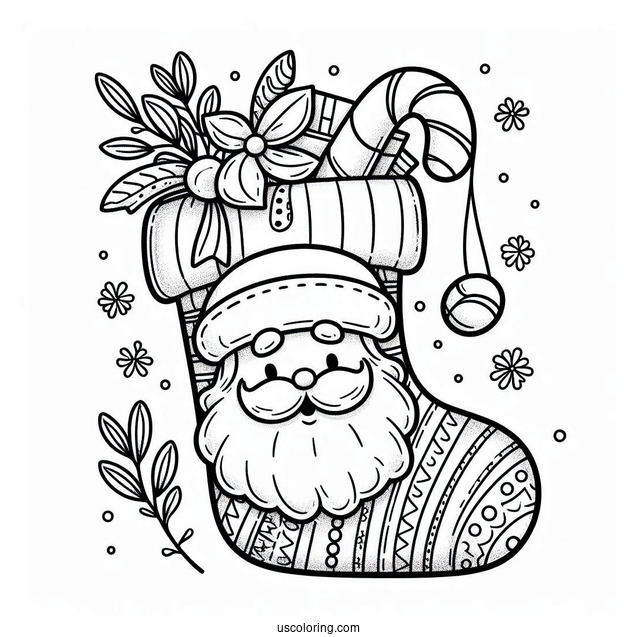 Merry Christmas Stocking With Santa Coloring Page