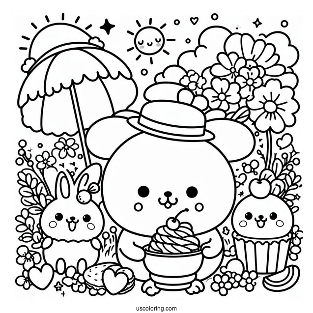 Pompompurin With Macaroon And Friends Coloring Page