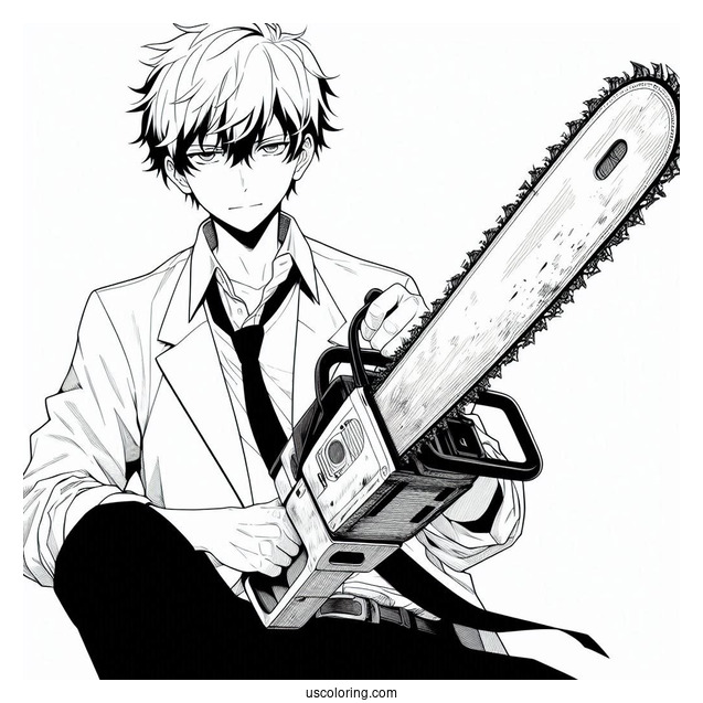 Manga Coloring Page Of Simple Chainsaw Man Denji