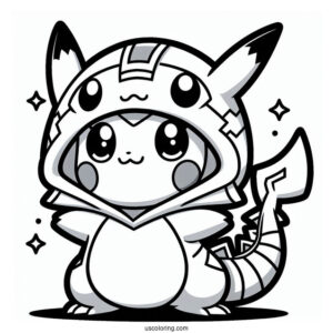 Kawaii Pikachu In Rayquaza Coloring Page Costume For Kids