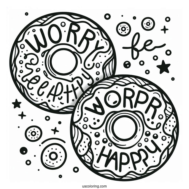 Donut Coloring Page Worry Be Happy Words Around A Tasty Donut